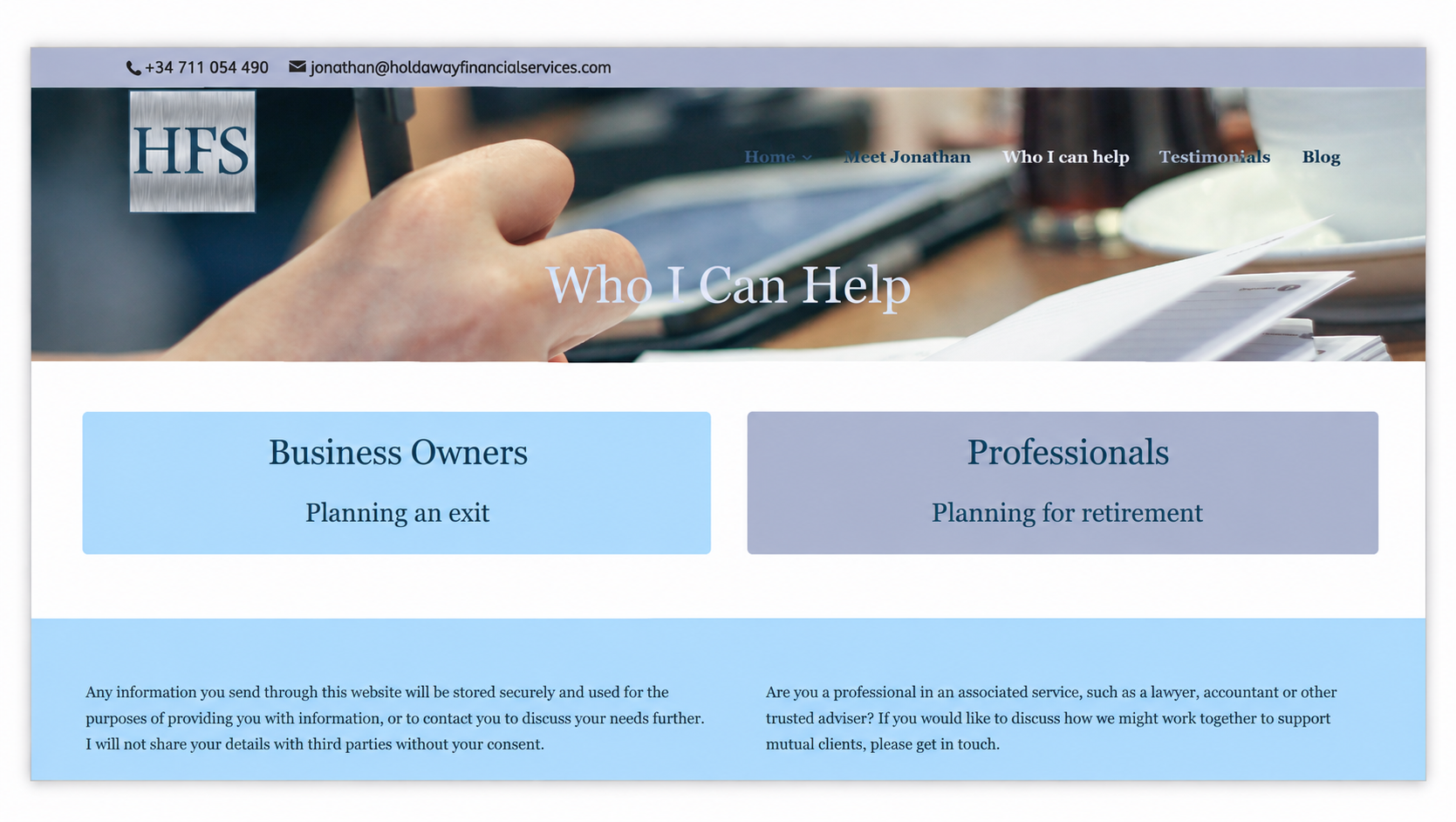 Holdaway Financial Services old Who I Can Help page before redesign